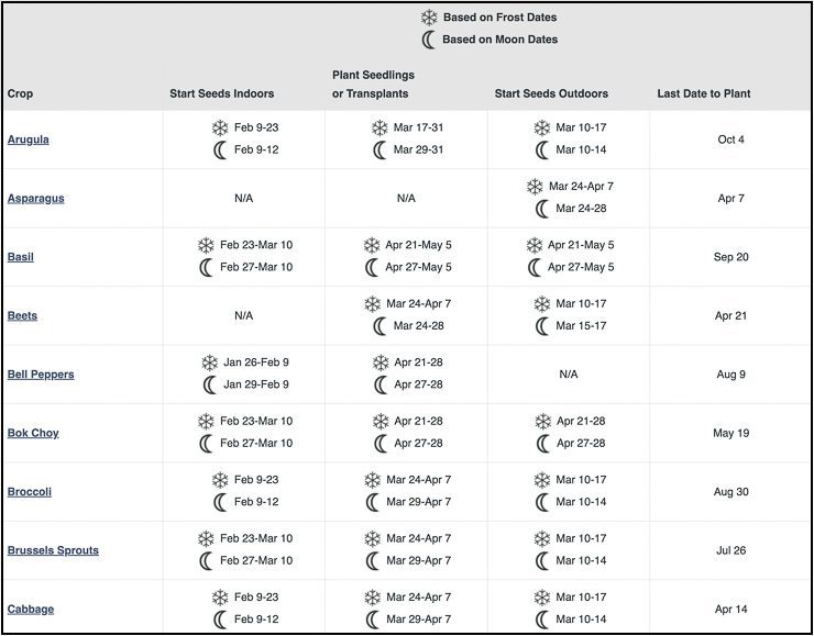 screenshot of my planting plan