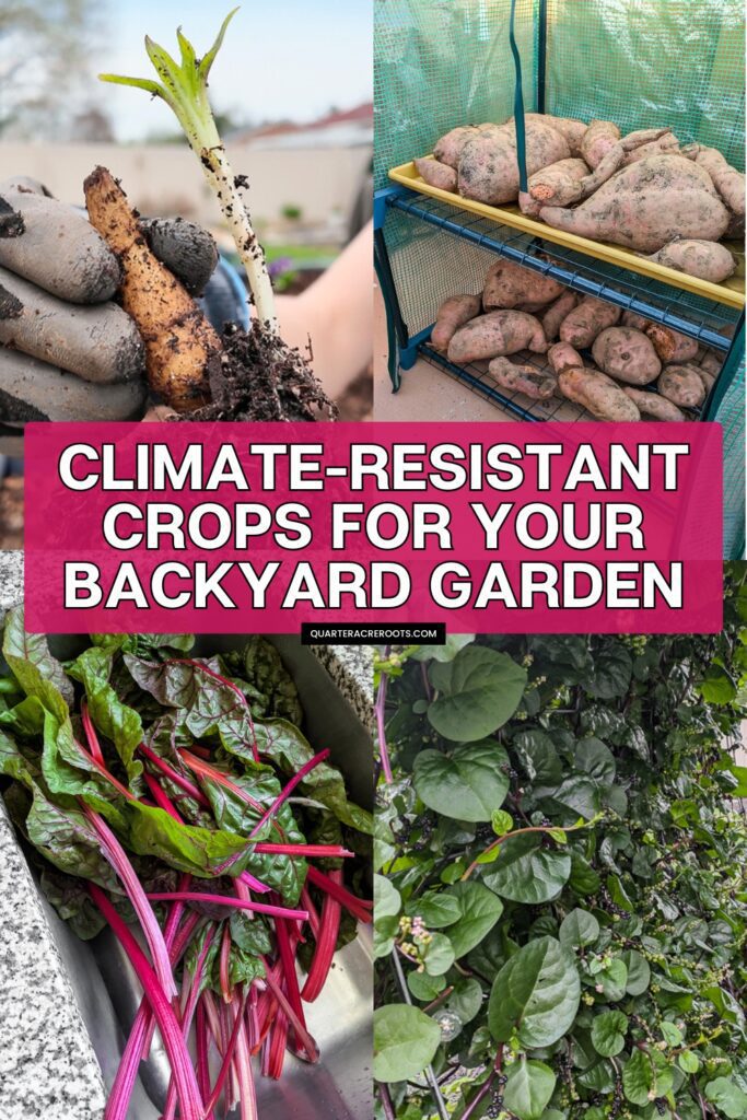 collage of plants that says climate-resistant crops for your backyard garden